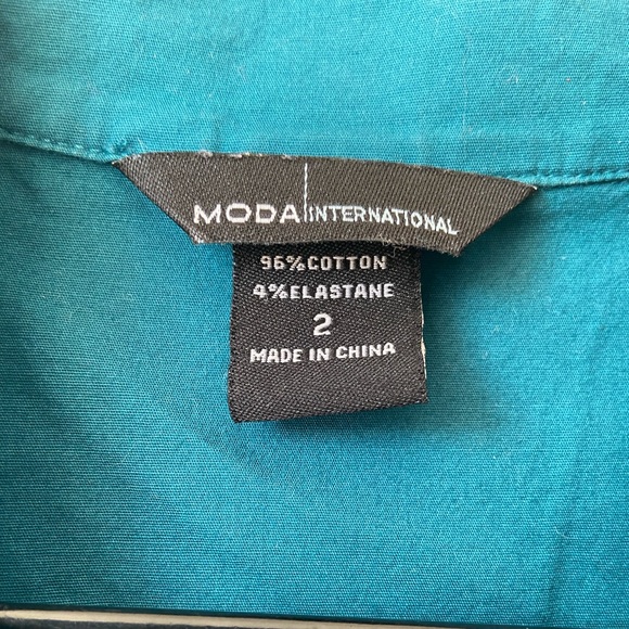 MODA INTERNATIONAL BLUE/GREEN CORSET LIKE, SHORT SLEEVES TOP, V-Neck SIZE 2 - Picture 7 of 7